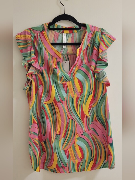 Scarlett Tops - Scarlett SS V-Neck Top with Ruffle Accents SIZE 2X